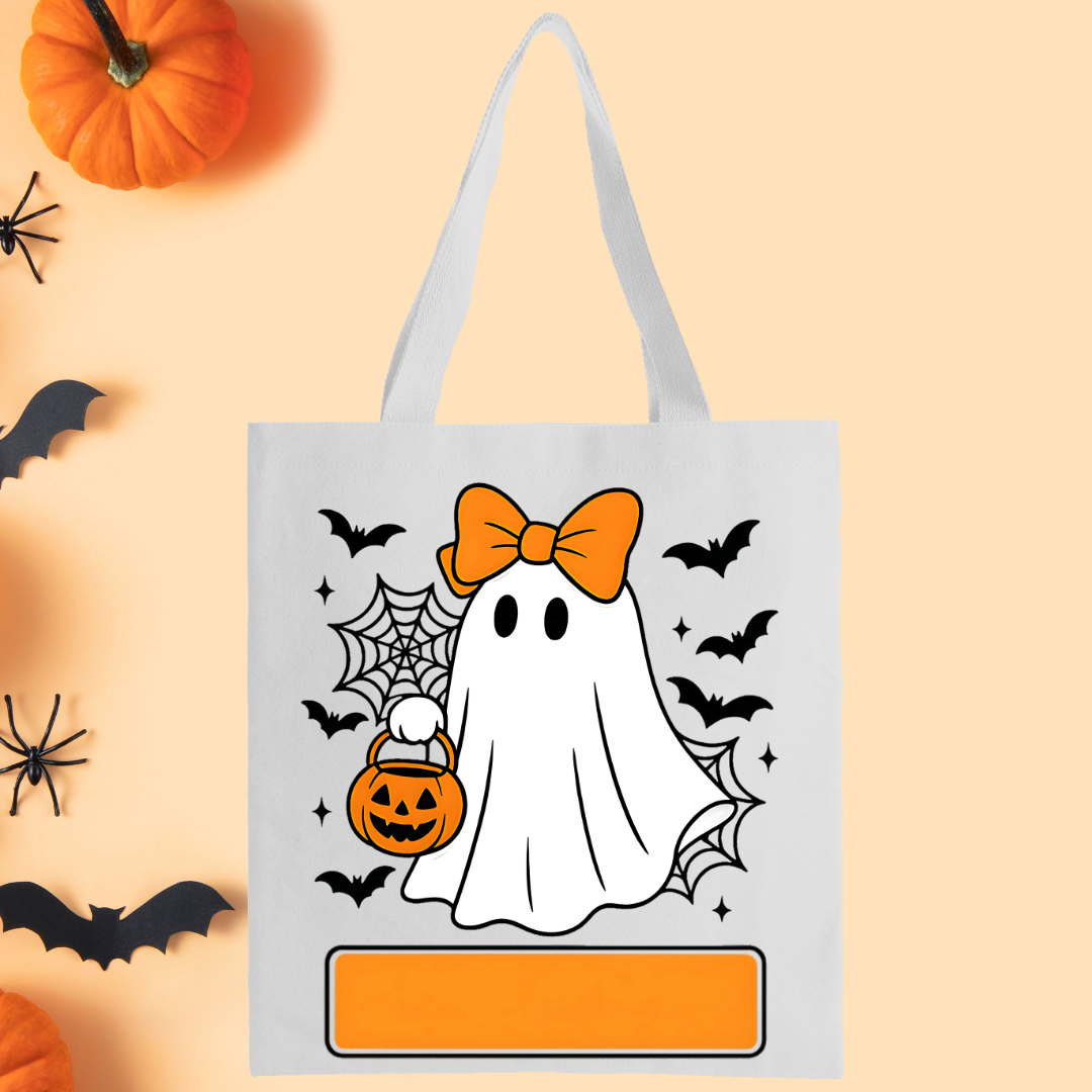 Personalized Trick or Treat Bag "Orange Bow Girl Ghost"