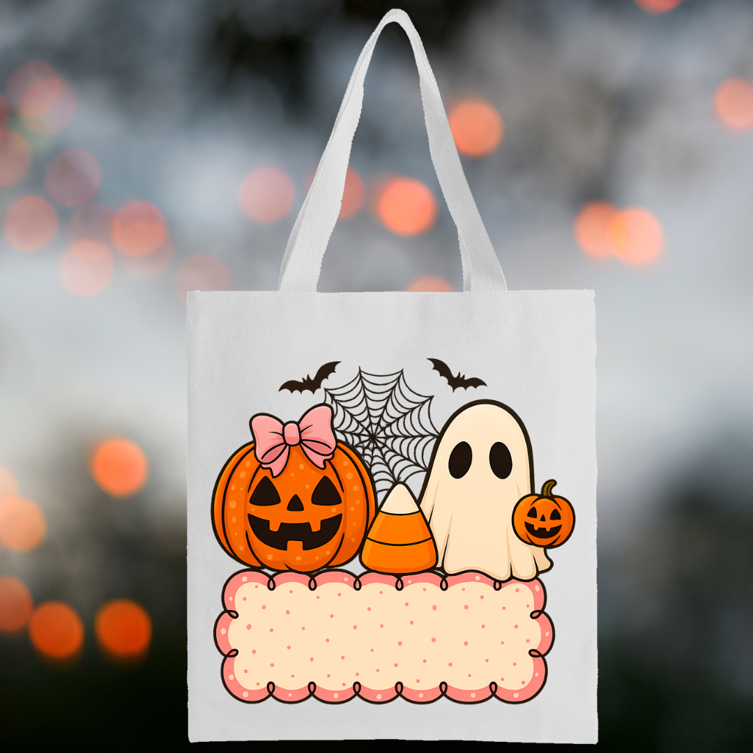 Personalized Trick or Treat Bag "Pink Bow Pumpkin Ghost"