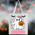 Personalized Trick or Treat Bag "Pink Bow Girl Ghost"