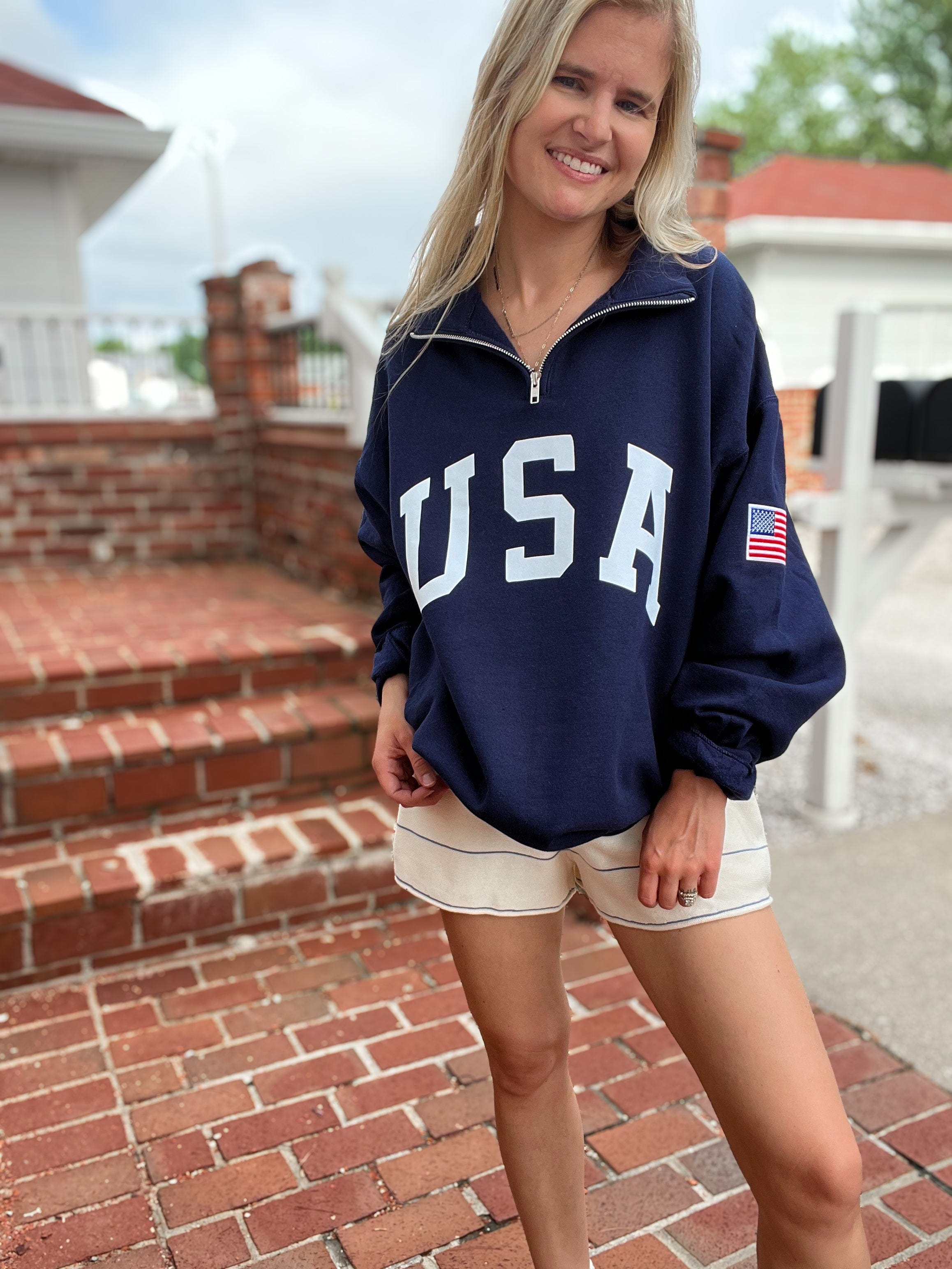 Retro USA Navy 1/4 Zip