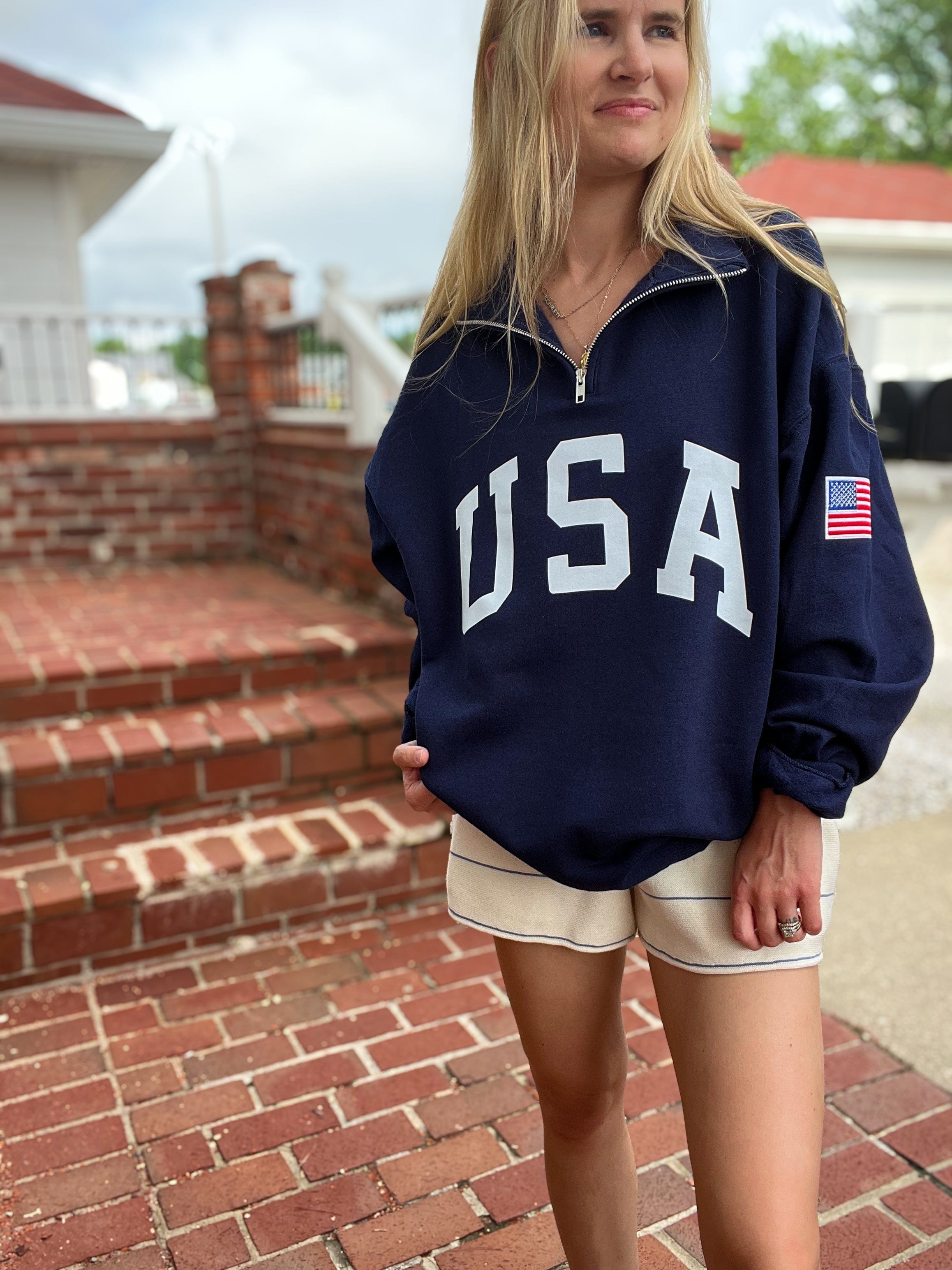 Retro USA Navy 1/4 Zip