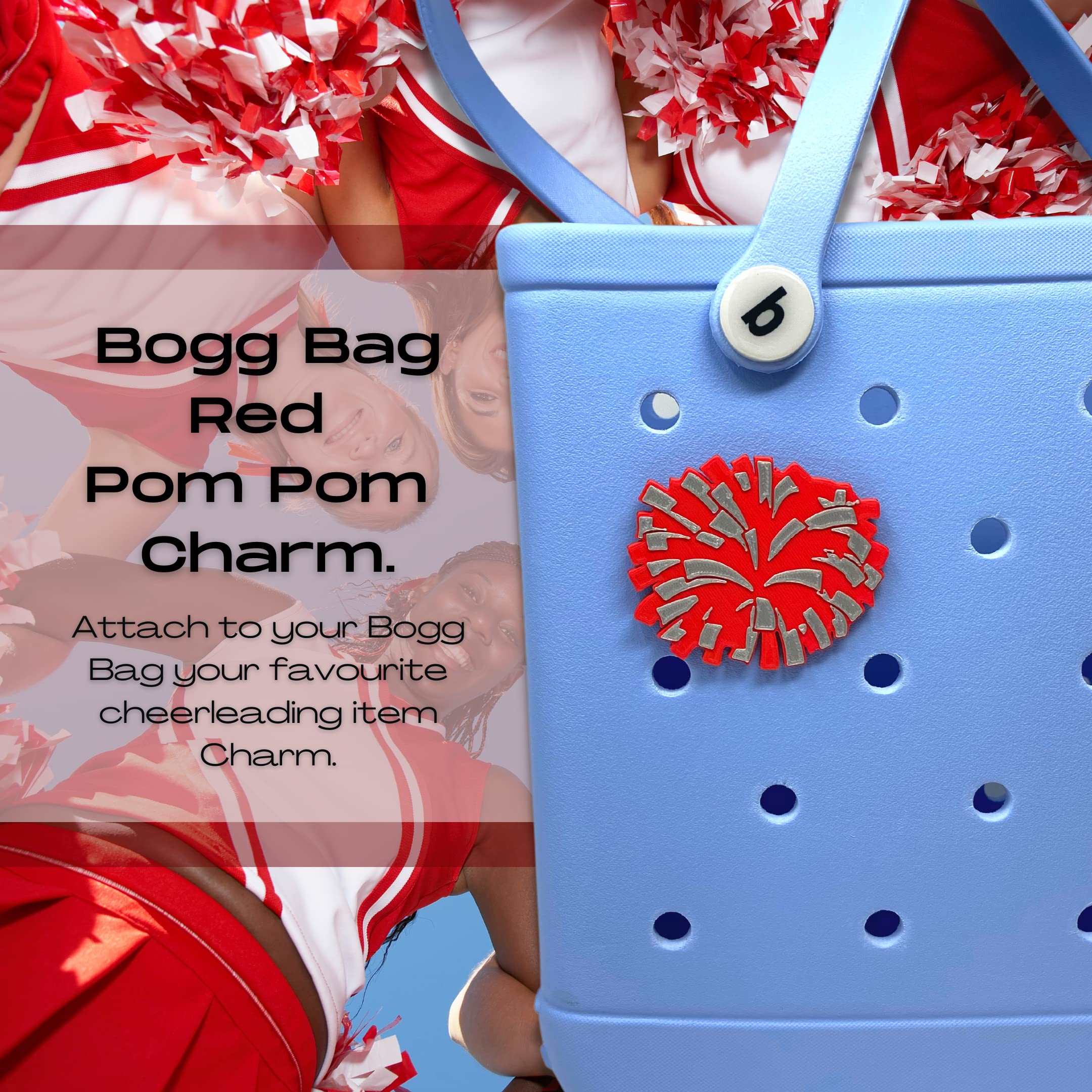 BOGLETS - Cheerleading Charm Compatible with Bogg Bags - Decorative Charm for Bogg Bags & Other Tote Bags (Red Pom Pom)