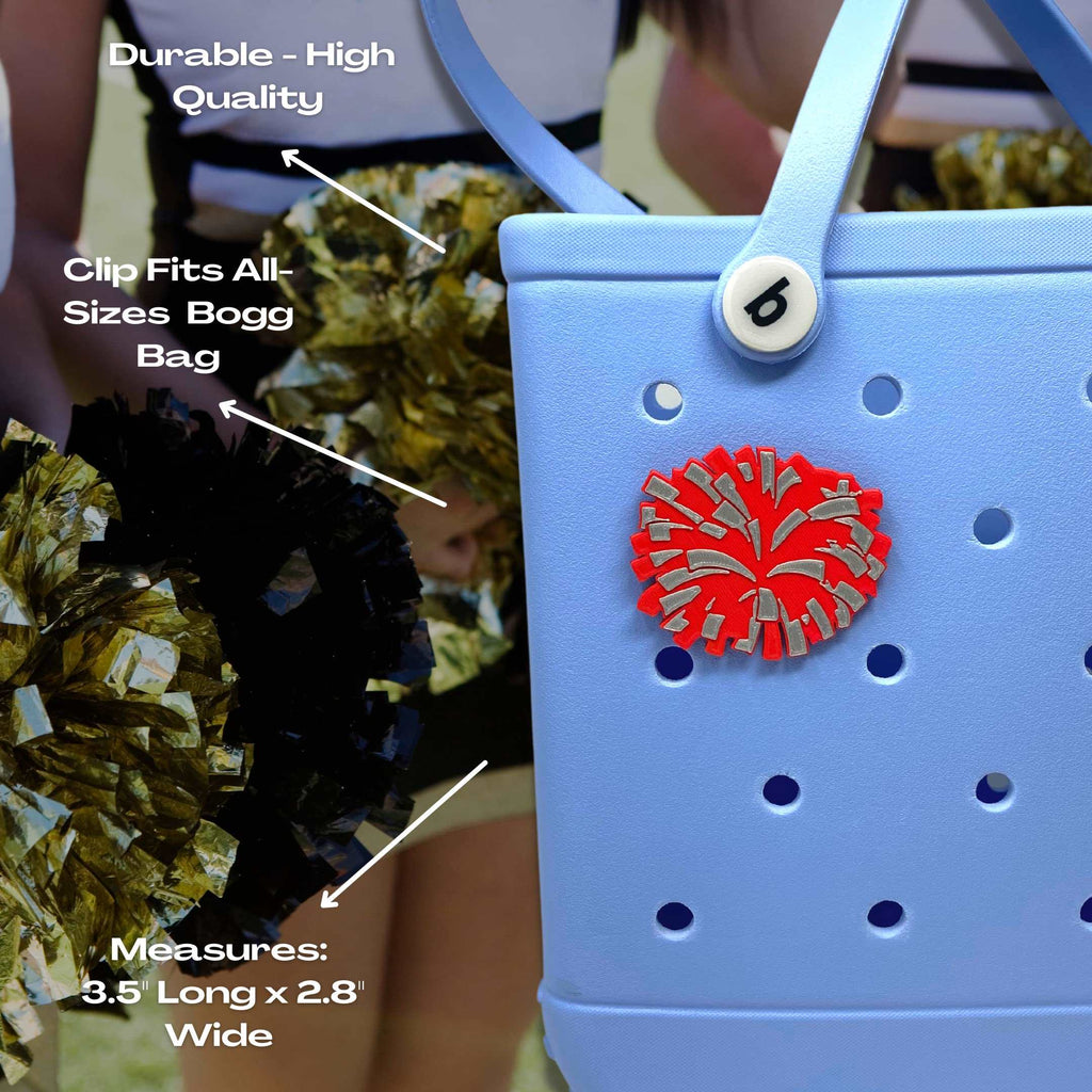 BOGLETS - Cheerleading Charm Compatible with Bogg Bags - Decorative Charm for Bogg Bags & Other Tote Bags (Red Pom Pom)