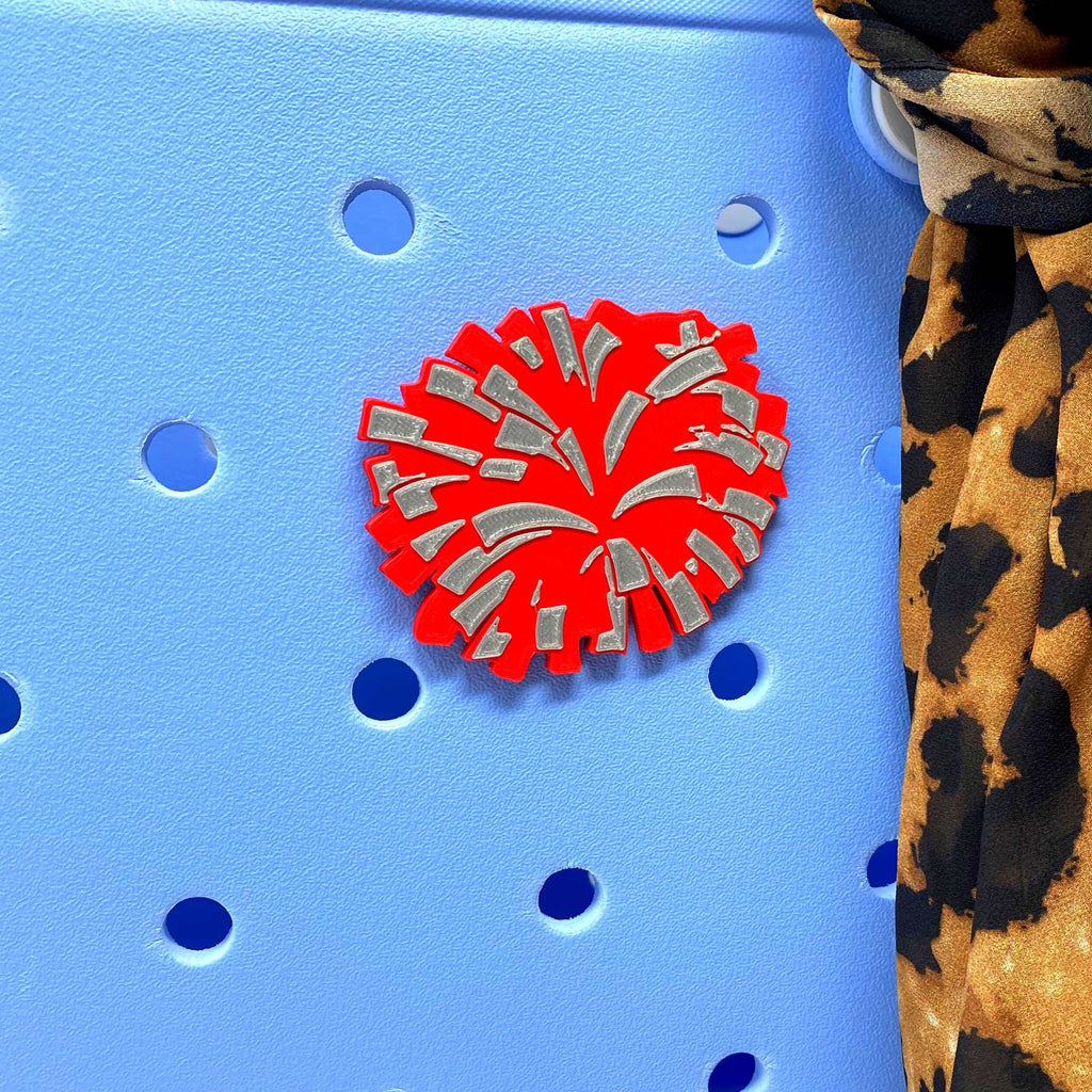 BOGLETS - Cheerleading Charm Compatible with Bogg Bags - Decorative Charm for Bogg Bags & Other Tote Bags (Red Pom Pom)
