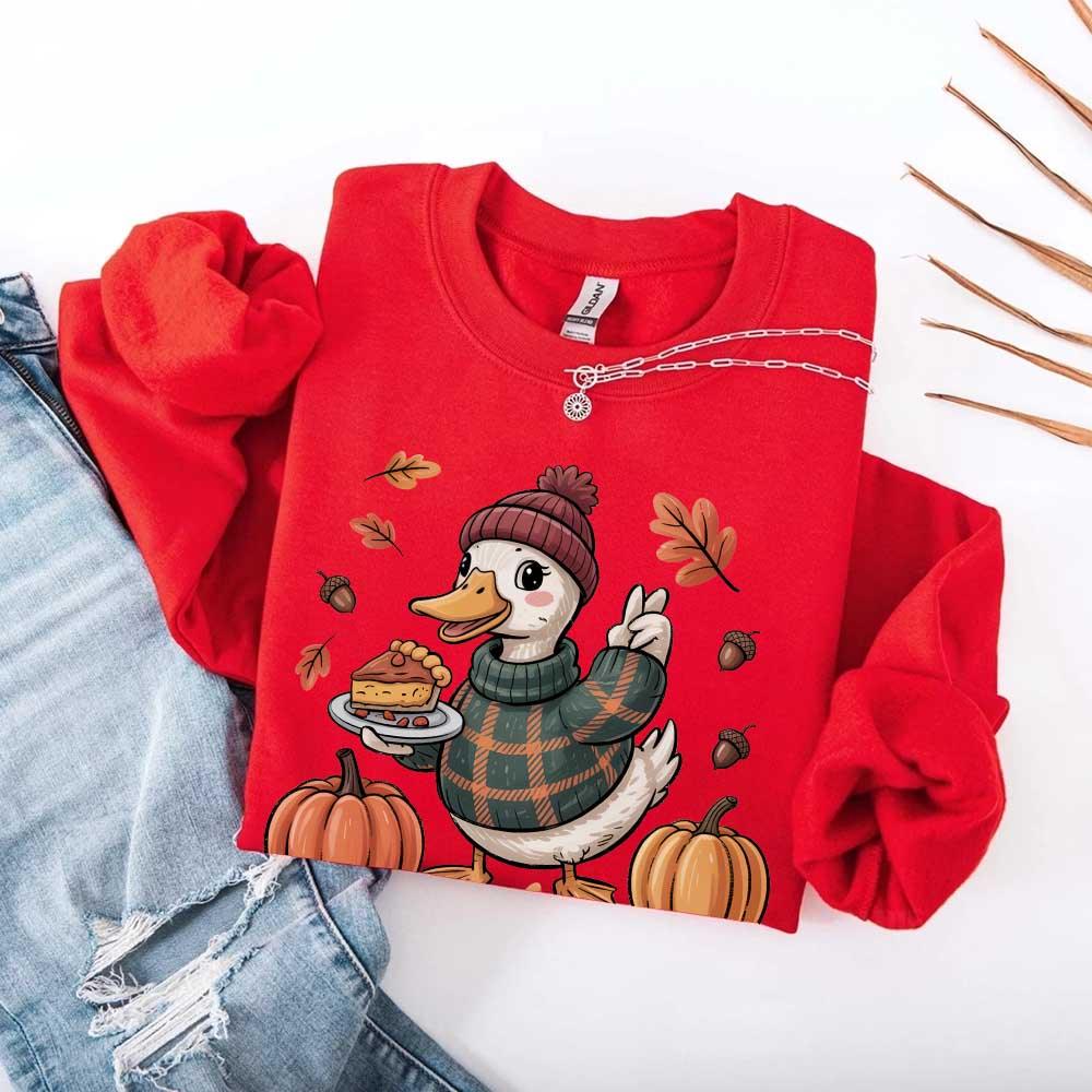 Duck Fall Sweatshirt – Cottagecore Autumn Vibes with Coffee & Pumpkins Crewneck