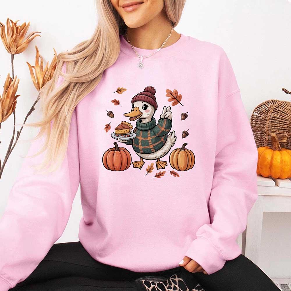 Duck Fall Sweatshirt – Cottagecore Autumn Vibes with Coffee & Pumpkins Crewneck