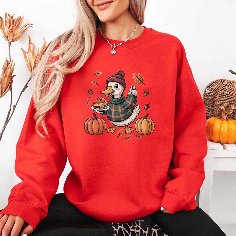 Duck Fall Sweatshirt – Cottagecore Autumn Vibes with Coffee & Pumpkins Crewneck