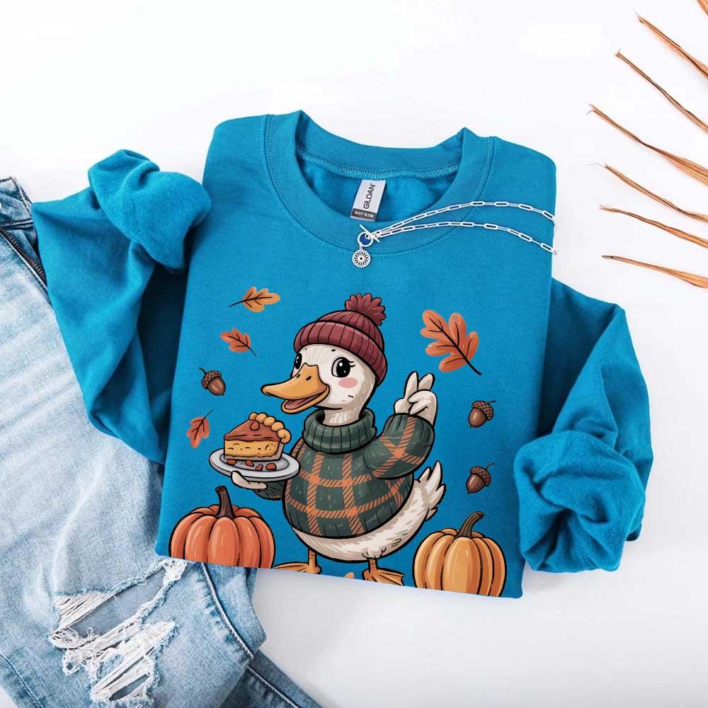 Duck Fall Sweatshirt – Cottagecore Autumn Vibes with Coffee & Pumpkins Crewneck