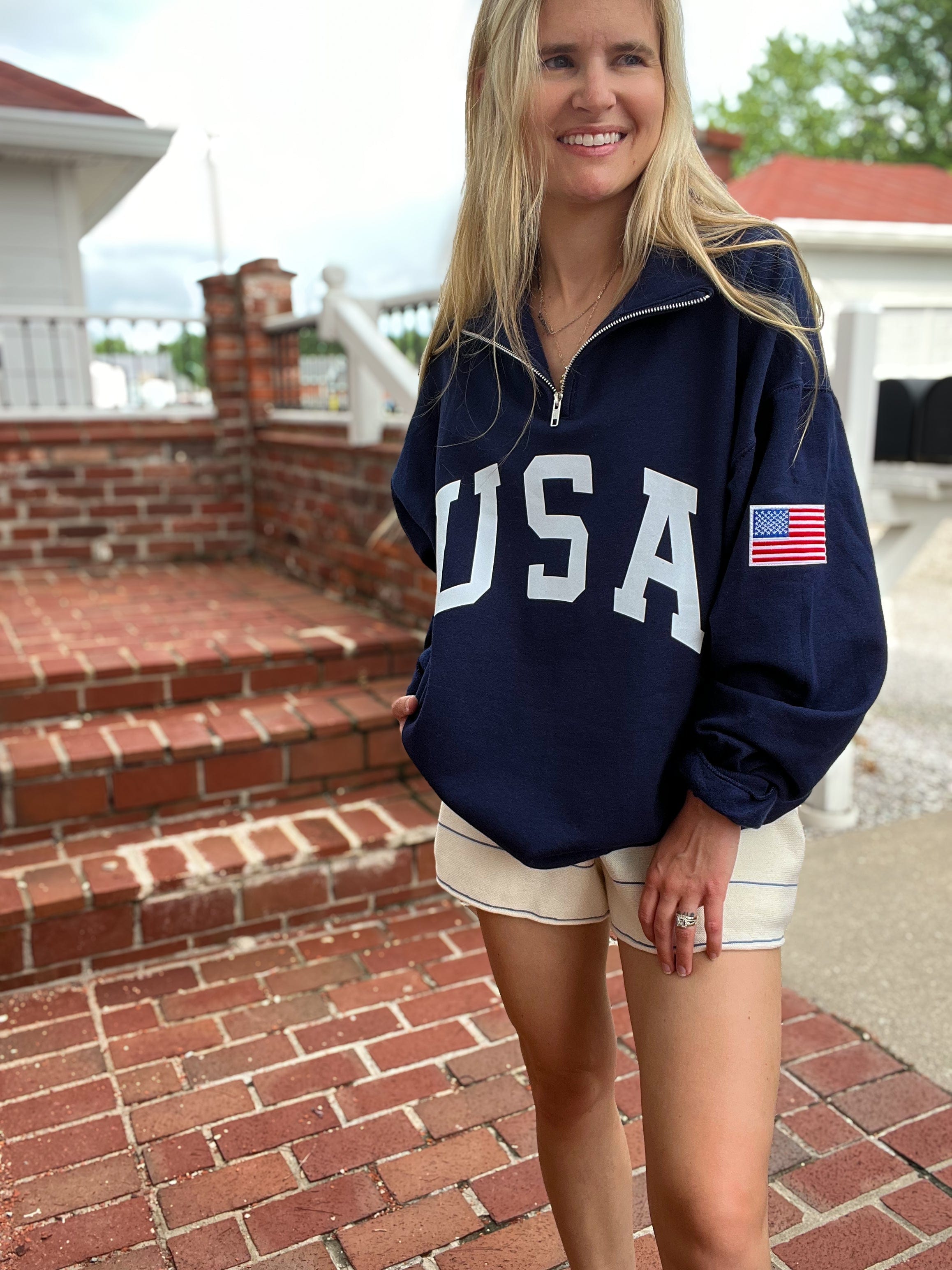 Retro USA Navy 1/4 Zip
