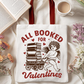 All Booked For Valentines Cupid Canvas Tote Bag, Vintage Funny Bookworm Gift