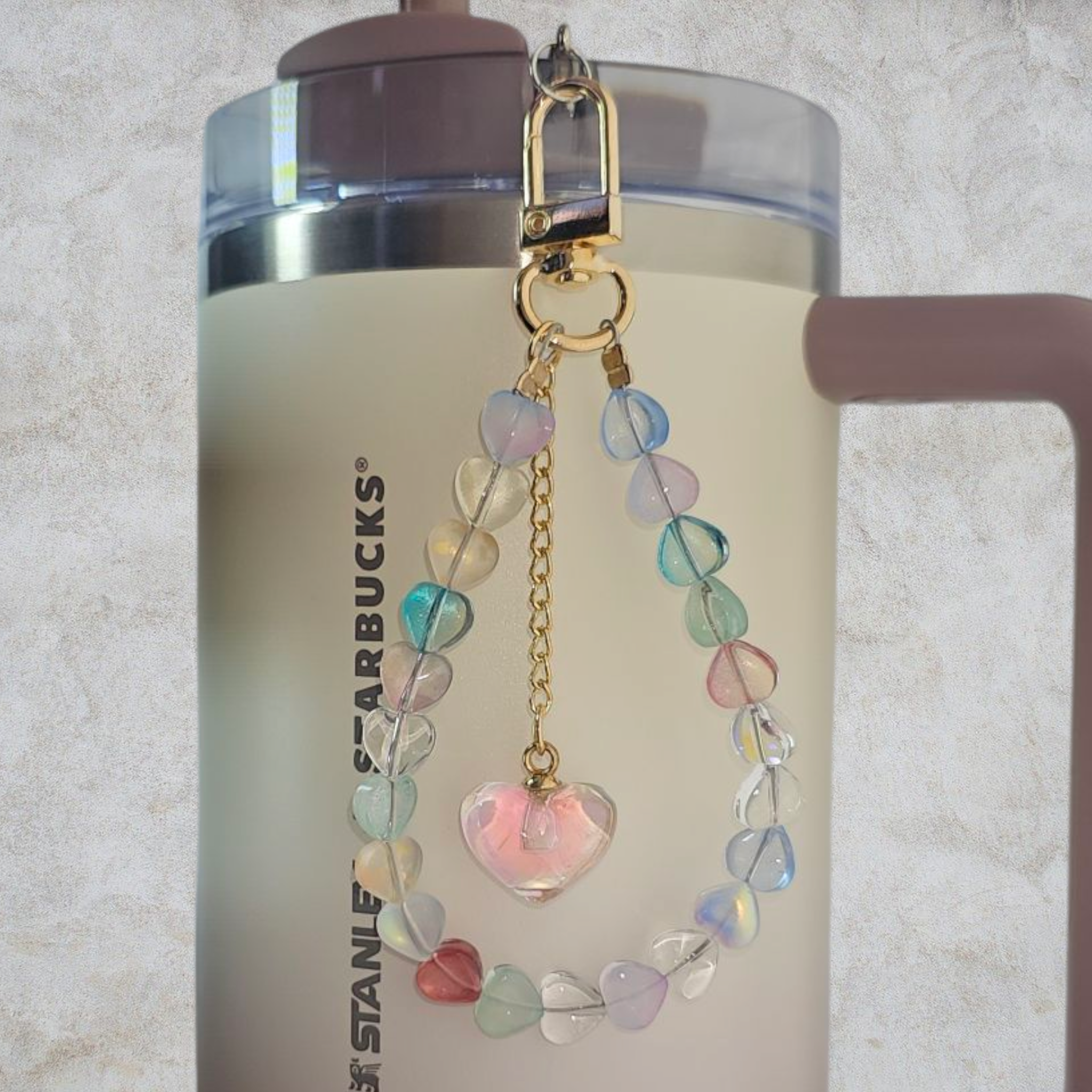 Deluxe Crystal Heart Beaded Tumbler Charm