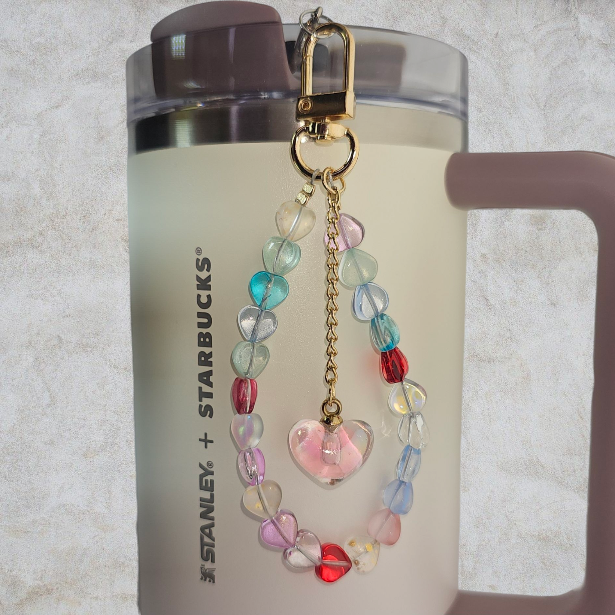 Deluxe Crystal Heart Beaded Tumbler Charm