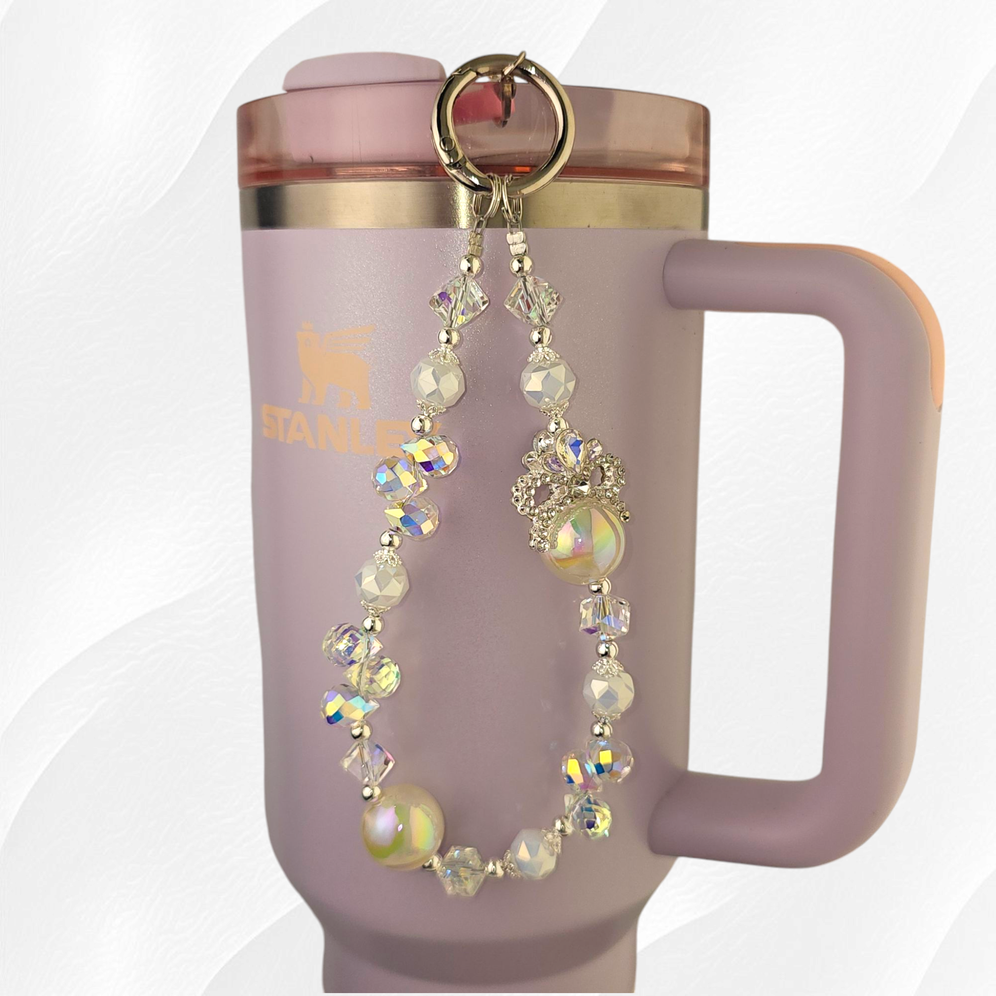 Deluxe Pearl Beaded Tumbler Charm - White