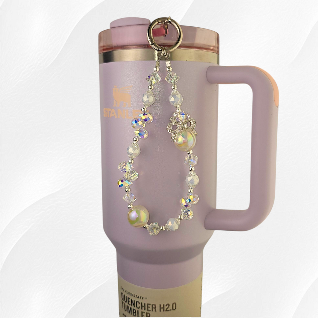 Deluxe Pearl Beaded Tumbler Charm - White