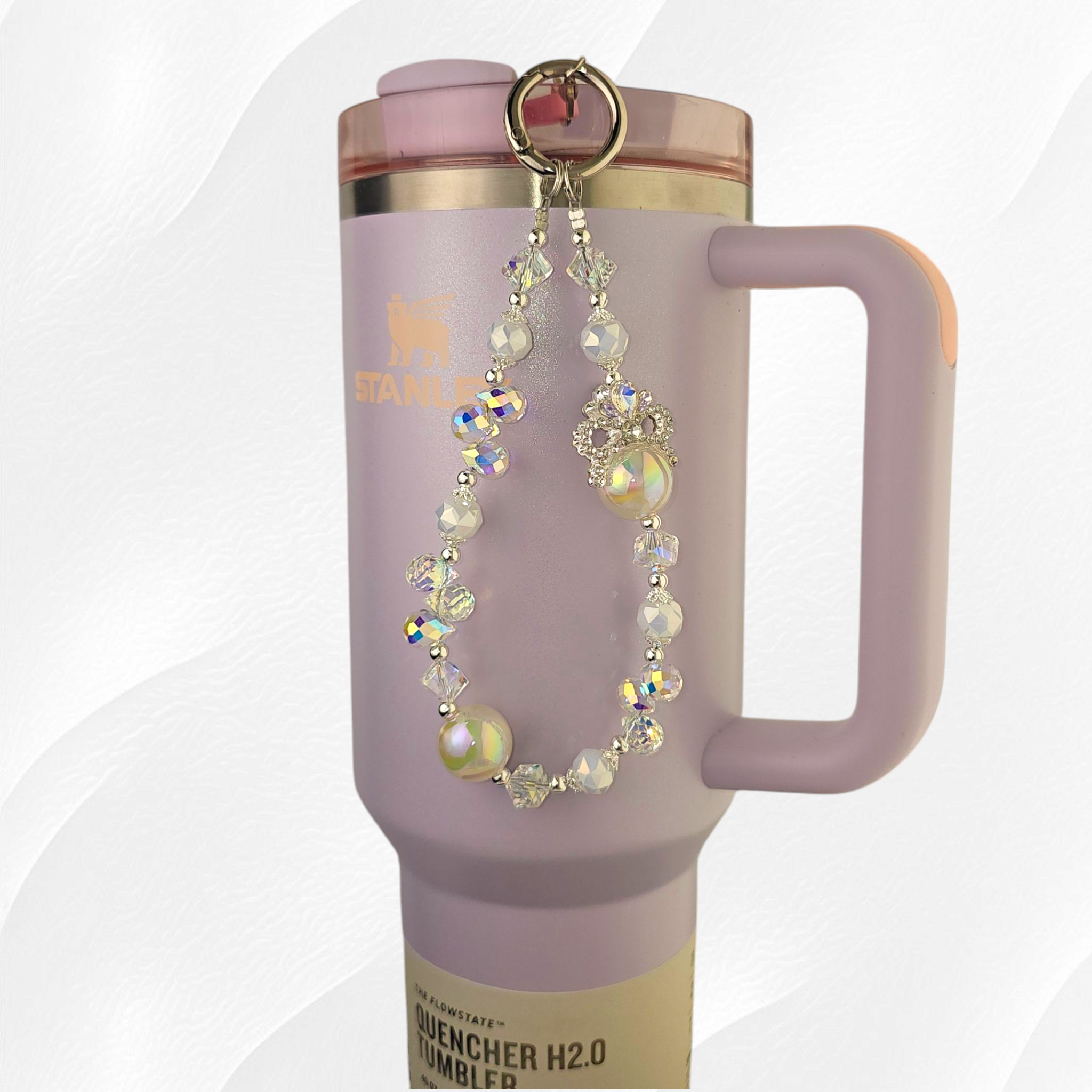 Deluxe Pearl Beaded Tumbler Charm - White