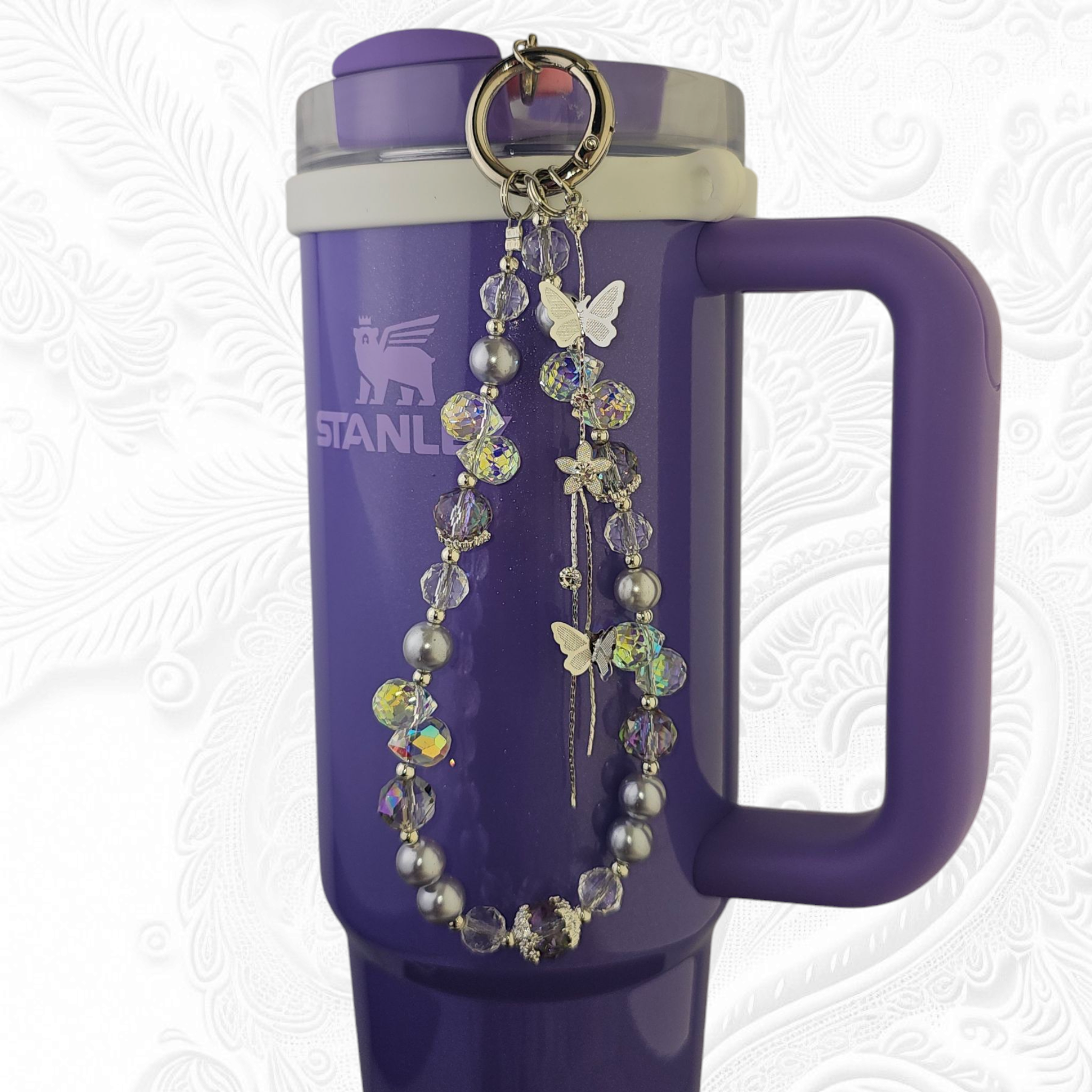 Deluxe Butterfly Beaded Tumbler Charm Necklace  - Purple