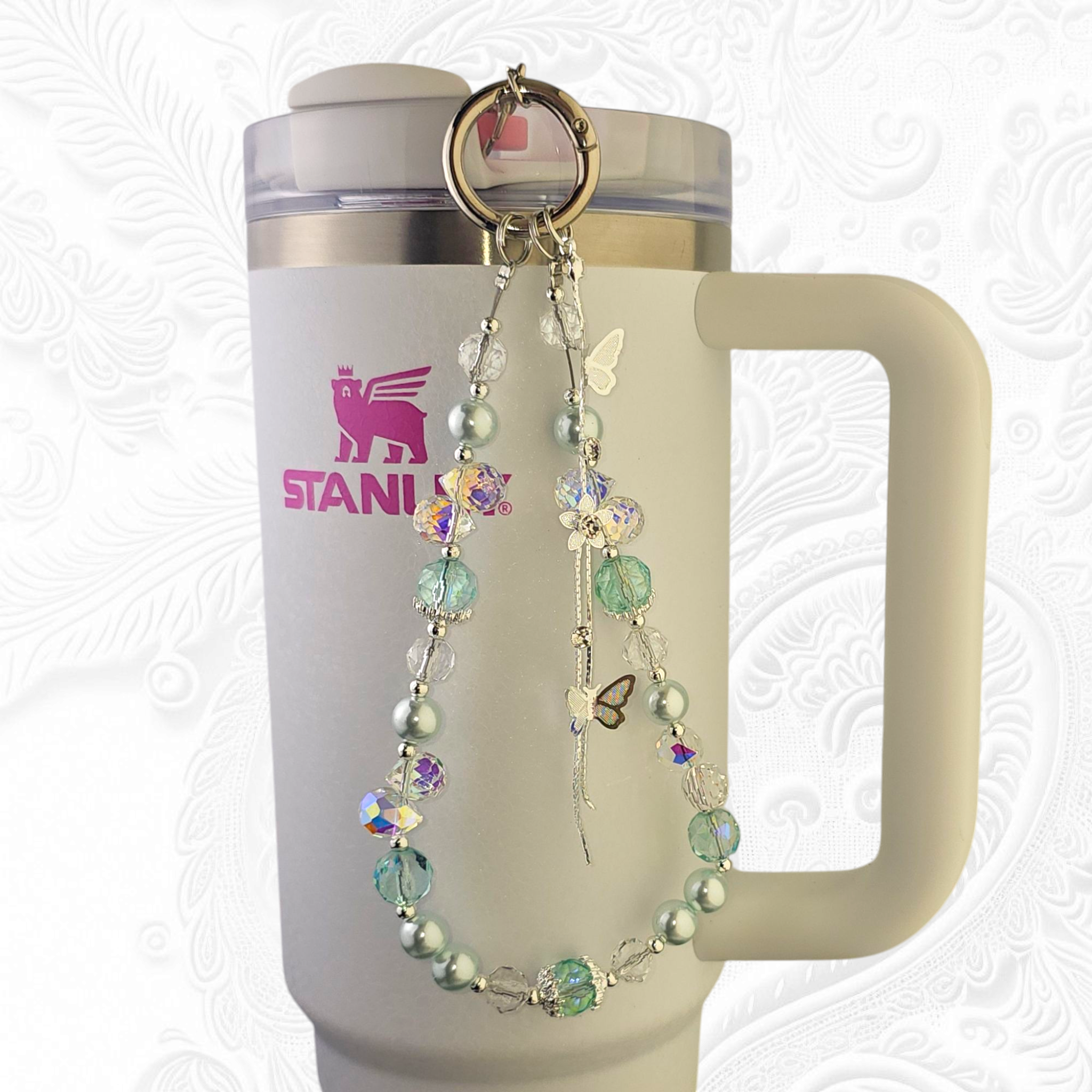 Deluxe Butterfly Beaded Tumbler Charm Necklace  - Blue