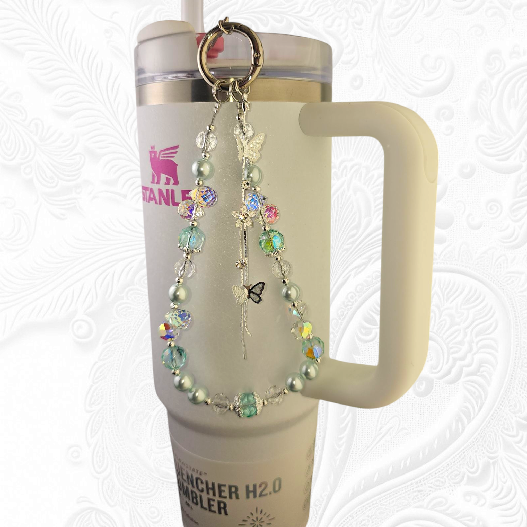 Deluxe Butterfly Beaded Tumbler Charm Necklace  - Blue