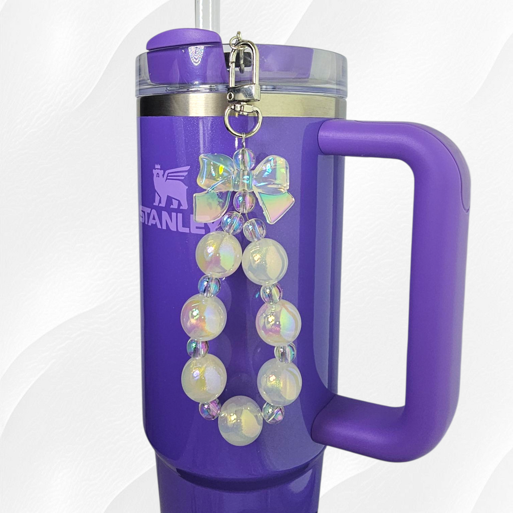 Iridescent Beaded Coquette Bow Tumbler Straw Charm