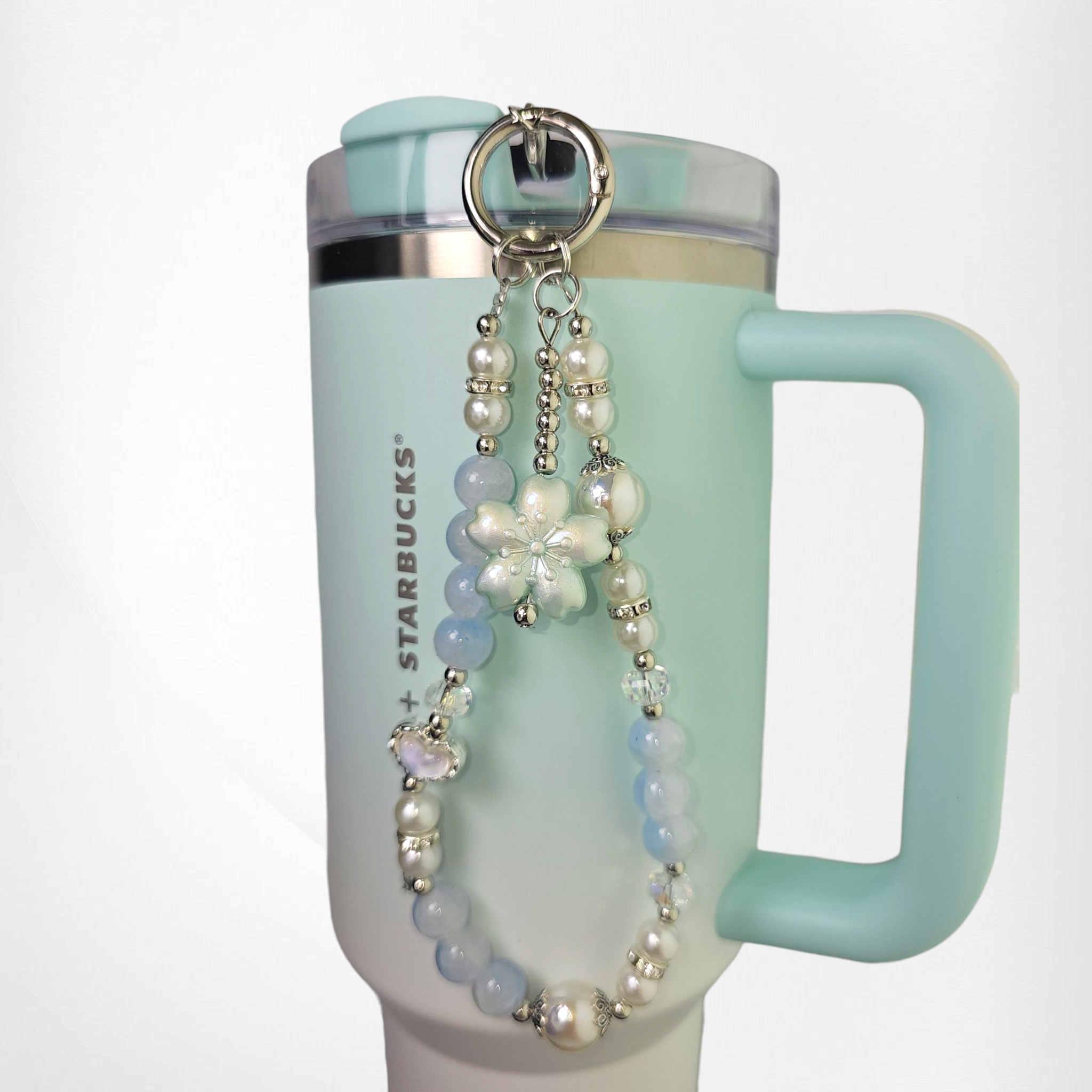 Sakura Flower Beaded Tumbler Charm Bracelet  - Mint