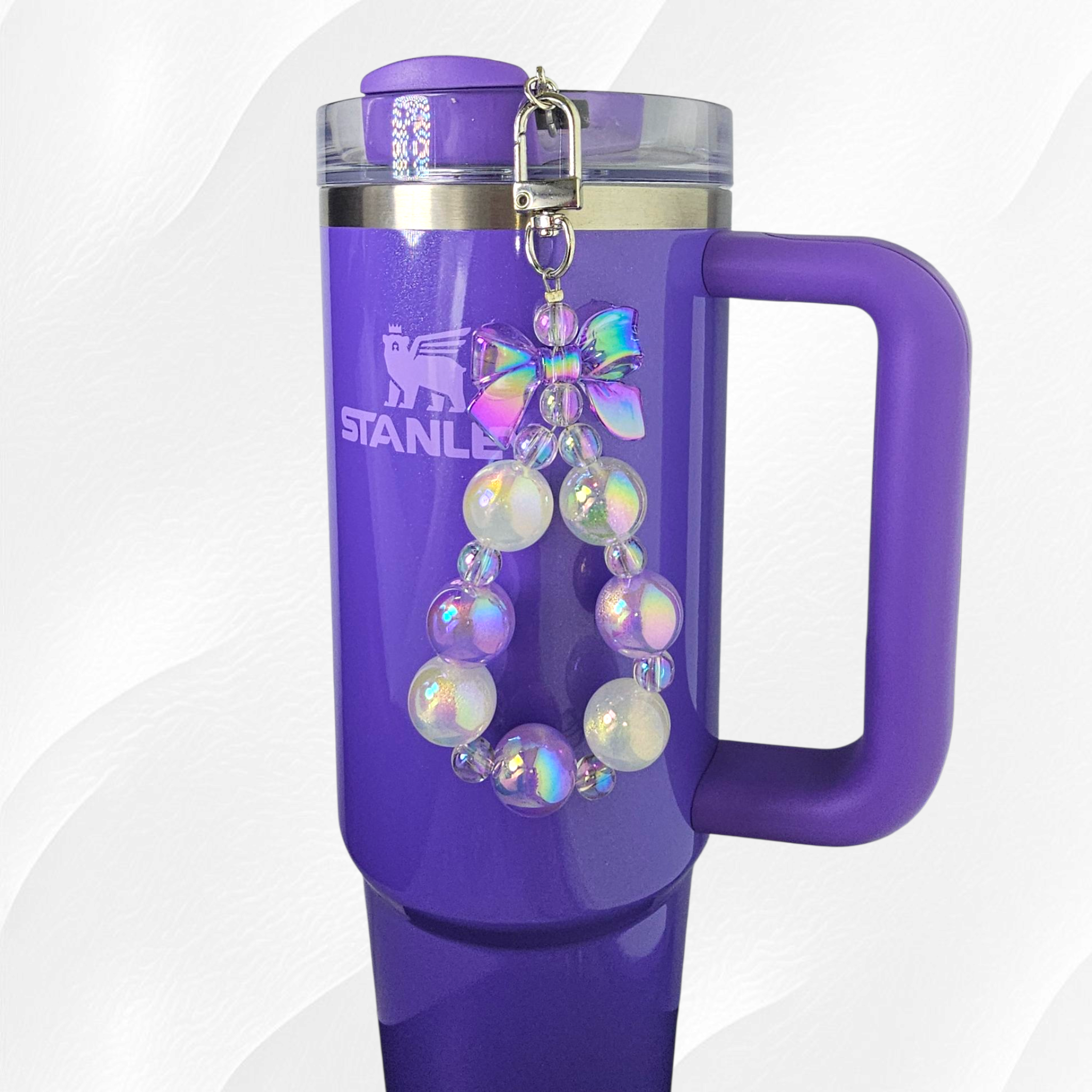 Iridescent Beaded Coquette Bow Tumbler Straw Charm