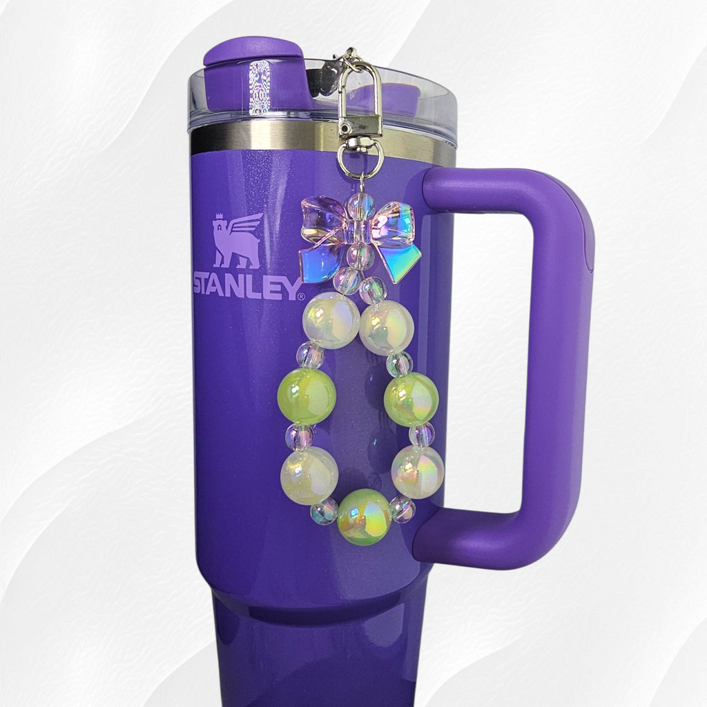 Iridescent Beaded Coquette Bow Tumbler Straw Charm