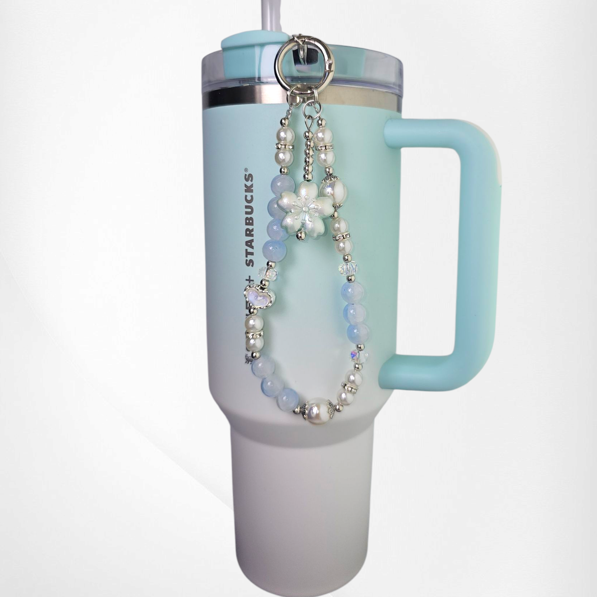 Sakura Flower Beaded Tumbler Charm Bracelet  - Mint