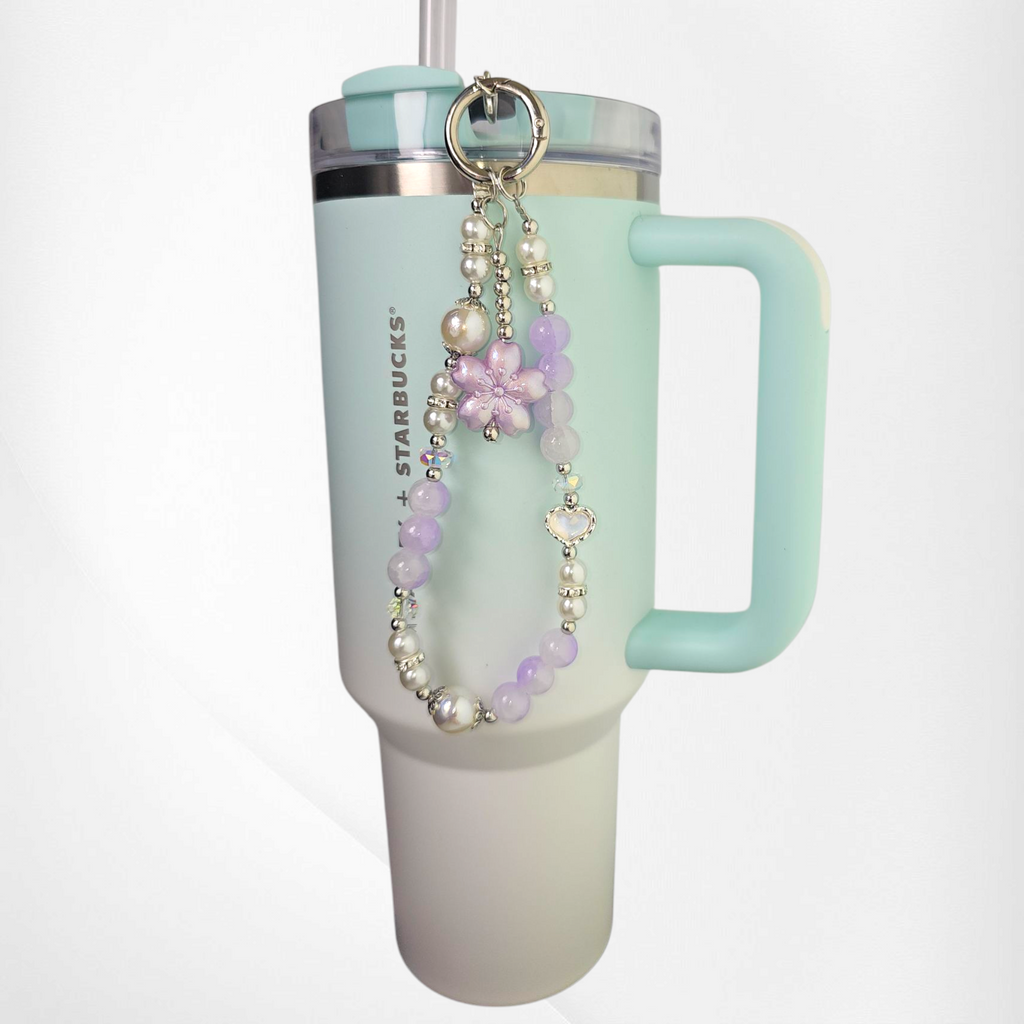 Sakura Flower Beaded Tumbler Charm Bracelet  - Lavender Purple
