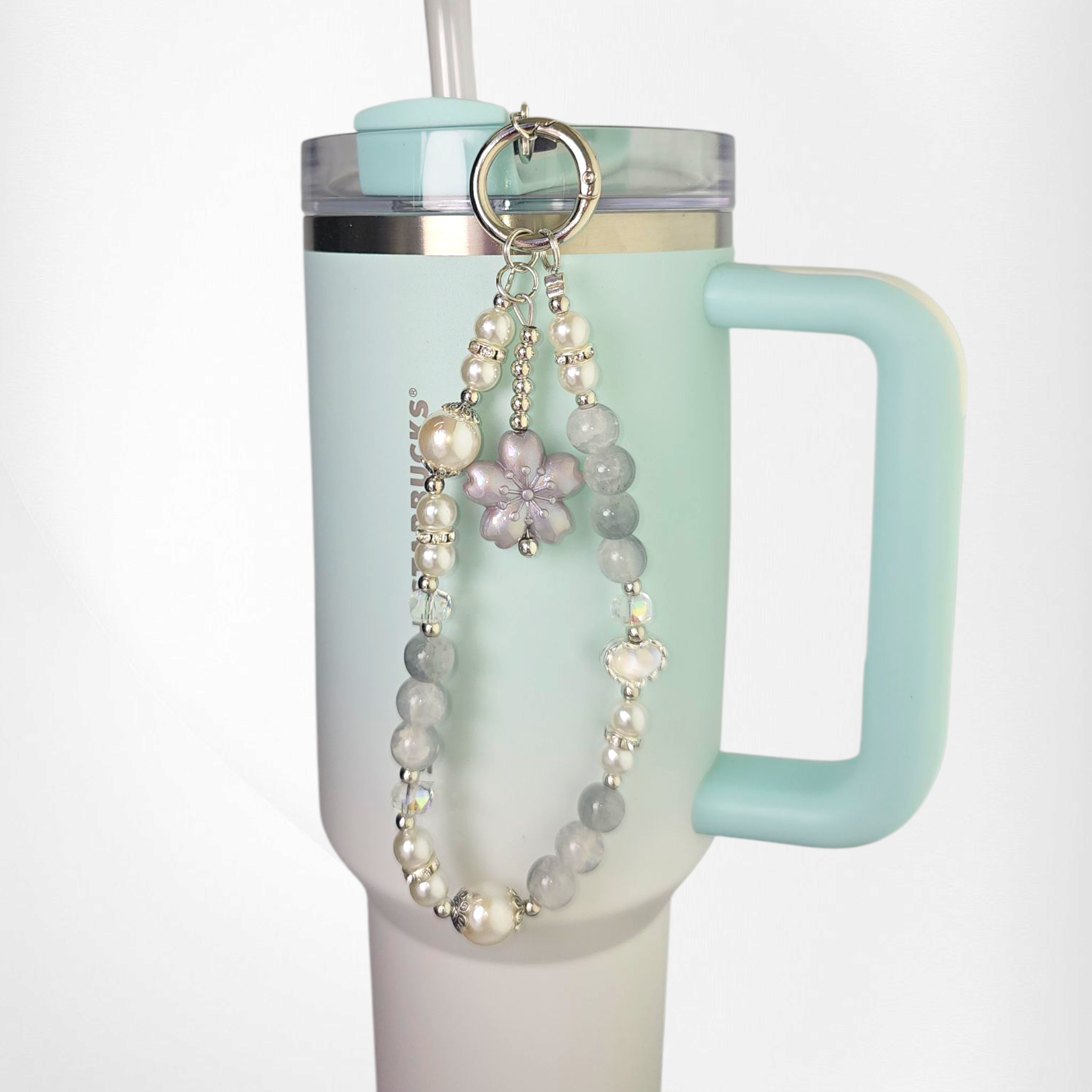 Sakura Flower Beaded Tumbler Charm Bracelet  - Purple