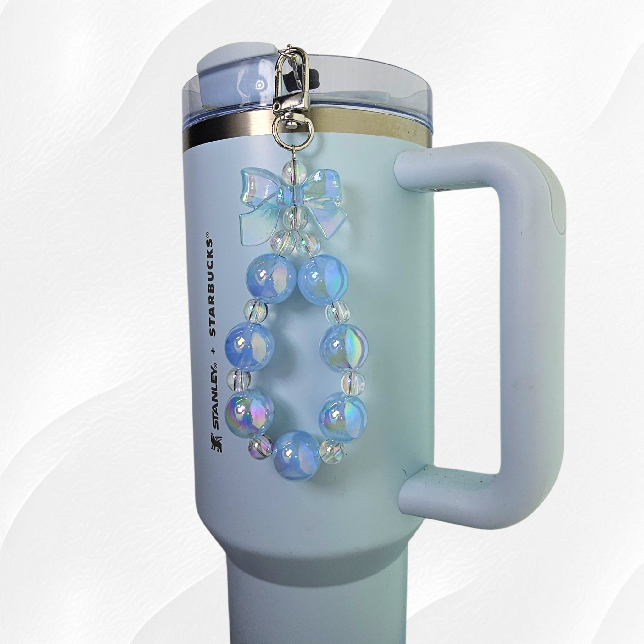 Iridescent Beaded Coquette Bow Tumbler Straw Charm