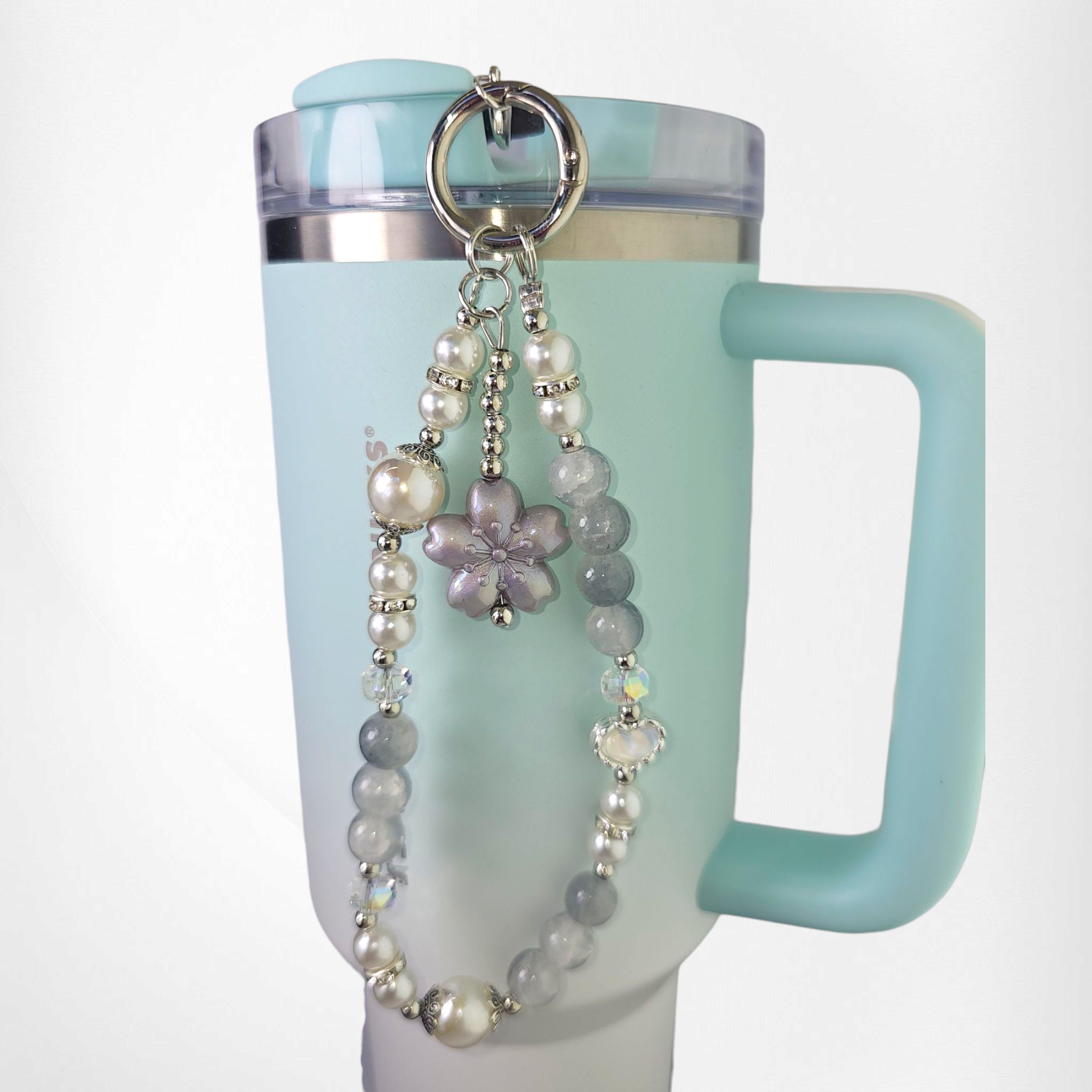 Sakura Flower Beaded Tumbler Charm Bracelet  - Purple