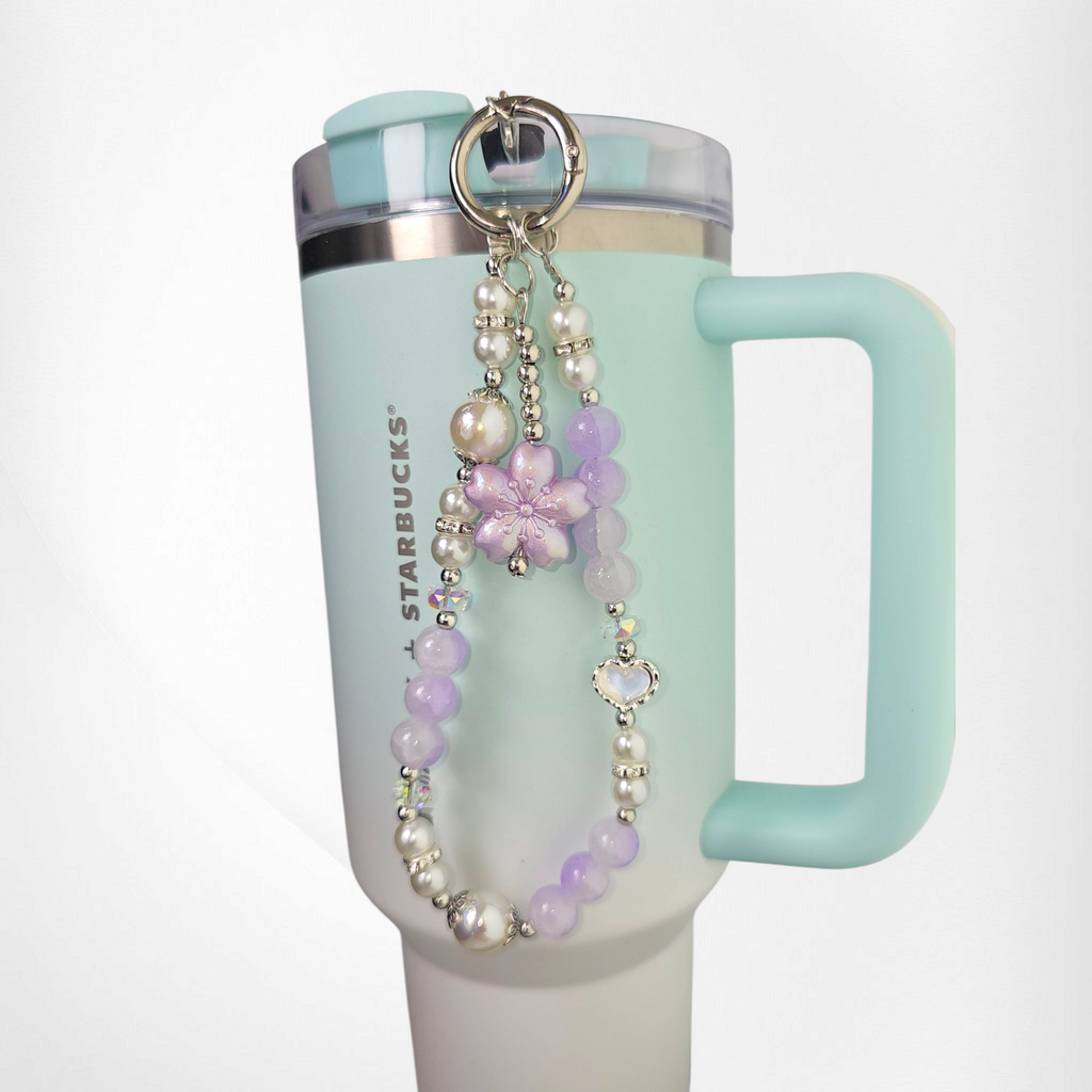 Sakura Flower Beaded Tumbler Charm Bracelet  - Lavender Purple
