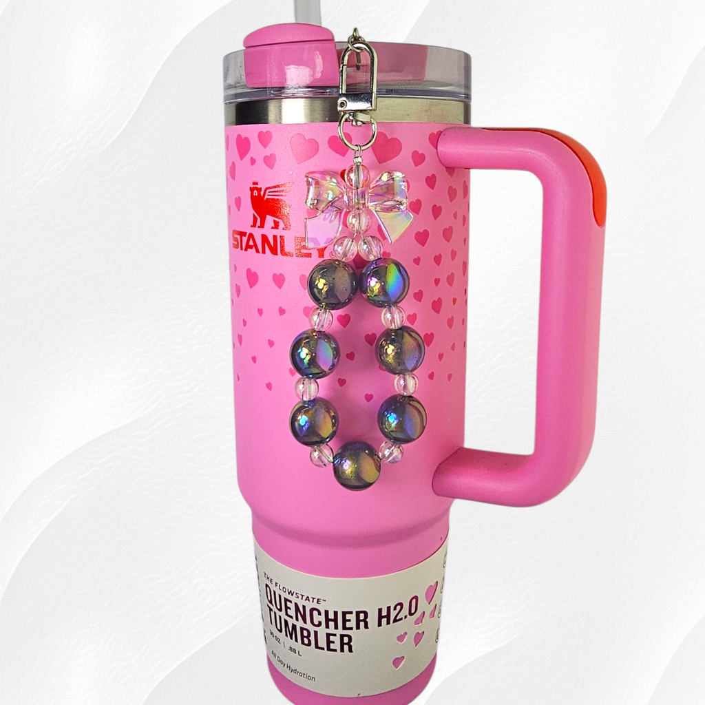 Iridescent Beaded Coquette Bow Tumbler Straw Charm
