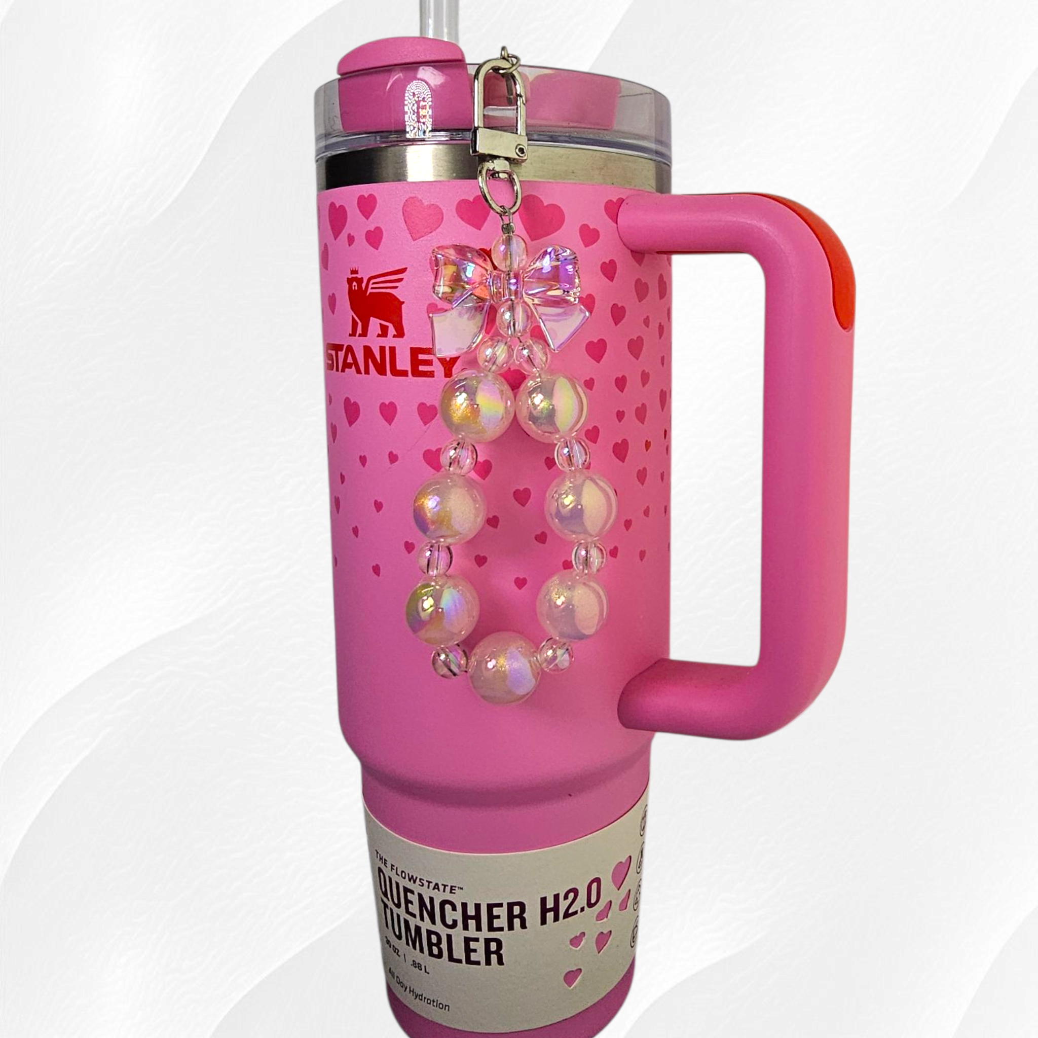 Iridescent Beaded Coquette Bow Tumbler Straw Charm