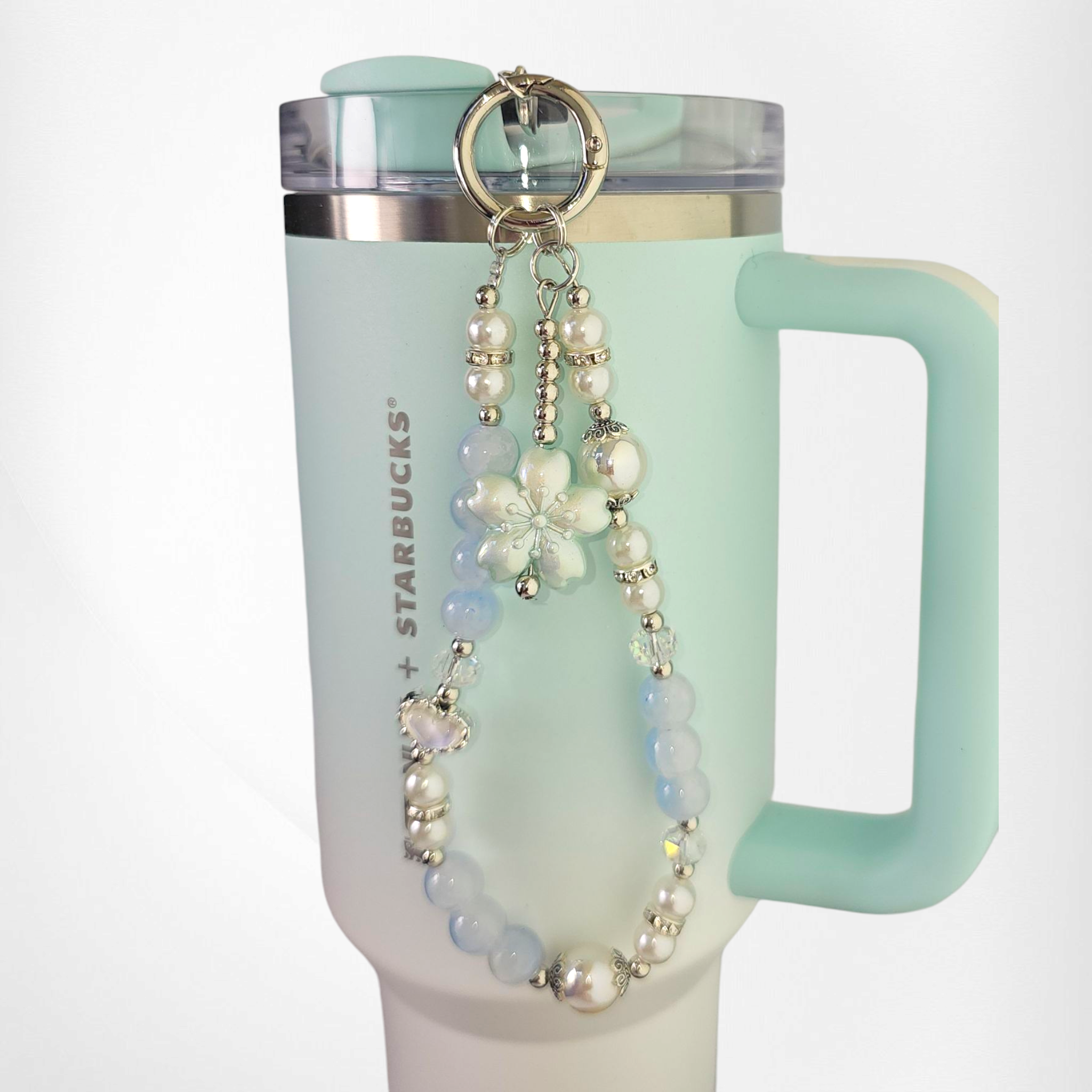 Sakura Flower Beaded Tumbler Charm Bracelet  - Mint