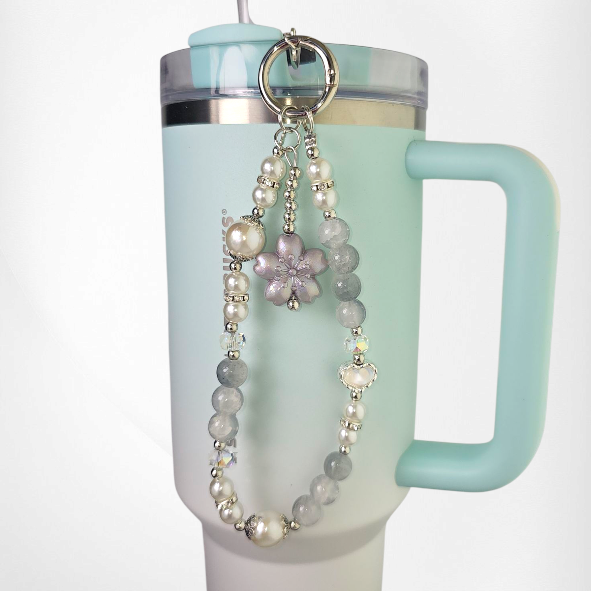 Sakura Flower Beaded Tumbler Charm Bracelet  - Purple