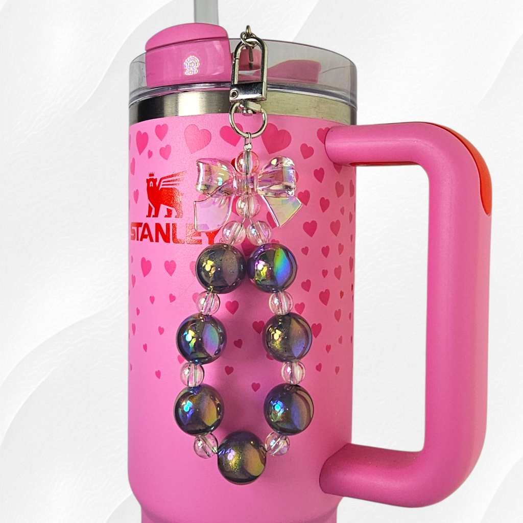 Iridescent Beaded Coquette Bow Tumbler Straw Charm